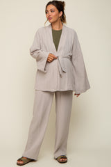 Grey Textured Long Sleeve Wide Leg Maternity Set