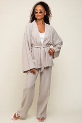 Grey Textured Long Sleeve Wide Leg Set