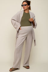 Grey Textured Long Sleeve Wide Leg Maternity Set