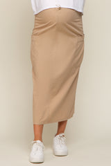 Light Taupe Drawstring Pocket Maternity Maxi Skirt