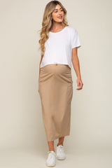 Light Taupe Drawstring Pocket Maternity Maxi Skirt