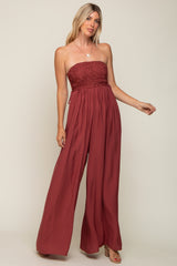 Burgundy Lace Strapless Maternity Wide Leg Jumpsuit