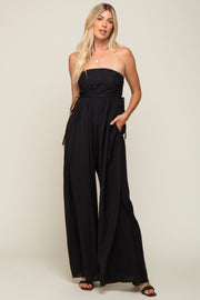 Black Lace Strapless Wide Leg Jumpsuit