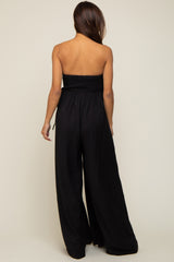 Black Lace Strapless Maternity Wide Leg Jumpsuit