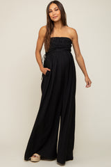 Black Lace Strapless Maternity Wide Leg Jumpsuit