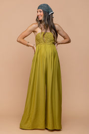 Lime Lace Strapless Maternity Wide Leg Jumpsuit