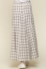 Beige Plaid Linen Maternity Maxi Skirt