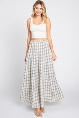 Beige Plaid Linen Maxi Skirt