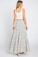 Beige Plaid Linen Maxi Skirt