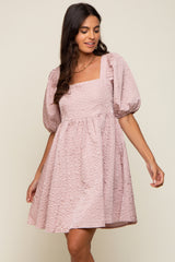 Light Pink Textured Pleated Dress