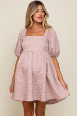 Light Pink Textured Pleated Maternity Dress