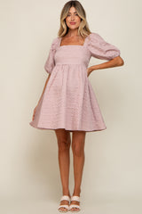 Light Pink Textured Pleated Maternity Dress