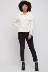 Ivory Velvet Textured Maternity Shirt Jacket