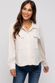 Ivory Velvet Textured Maternity Shirt Jacket