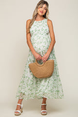 Green Floral Sleeveless Tiered Maternity Maxi Dress