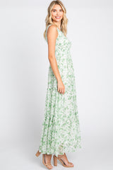 Green Floral Sleeveless Tiered Maxi Dress