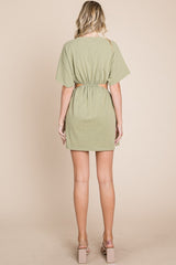 Sage Washed T-Shirt Dress With Side Waist Cut Outs