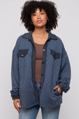 Navy Blue Colorblock Quilted Maternity Shirt Jacket