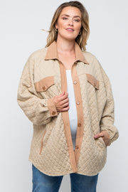 Taupe Colorblock Quilted Maternity Plus Shirt Jacket