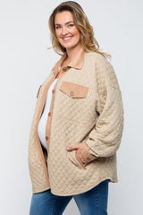 Taupe Colorblock Quilted Maternity Plus Shirt Jacket