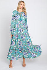 Jade Floral Smocked Ruffle Neck Maxi Dress