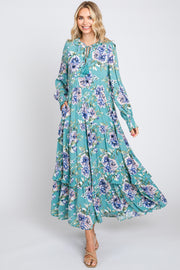 Jade Floral Smocked Ruffle Neck Maxi Dress