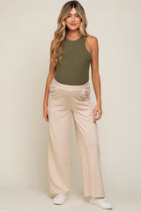 Beige Basic Wide Leg Maternity Lounge Pants