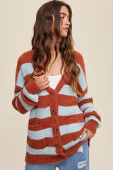 Light Blue Striped Fuzzy Maternity Cardigan