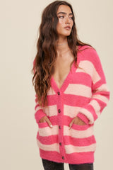 Pink Striped Fuzzy Cardigan