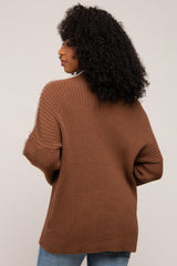 Brown Contrast Stitch Turtleneck Sweater