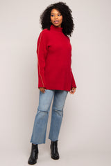 Red Contrast Stitch Turtleneck Sweater