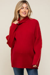 Red Contrast Stitch Turtleneck Maternity Sweater