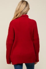 Red Contrast Stitch Turtleneck Maternity Sweater