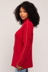 Red Contrast Stitch Turtleneck Sweater