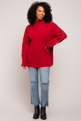 Red Contrast Stitch Turtleneck Sweater