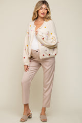 Beige PomPom Maternity Cardigan