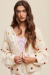 Beige PomPom Cardigan