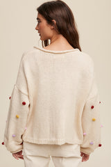 Beige PomPom Cardigan