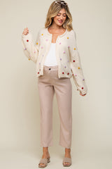 Beige PomPom Maternity Cardigan