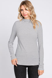 Ivory Striped Mock Neck Long Sleeve Top