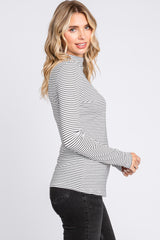 Ivory Striped Mock Neck Long Sleeve Top