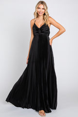 Black Satin Pleated Cutout Maternity Gown