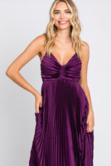 Plum Satin Pleated Cutout Gown