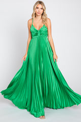 Green Satin Pleated Cutout Maternity Gown