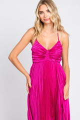 Magenta Satin Pleated Cutout Gown