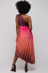 Rust Ombre Pleated Asymmetrical Maxi Dress