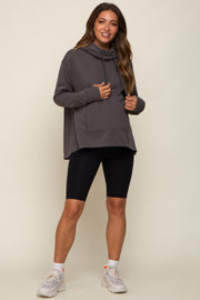 Charcoal Cowl Neck Maternity Hooded Sweatshirt