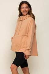 Camel Cowl Neck Maternity Hooded Sweatshirt