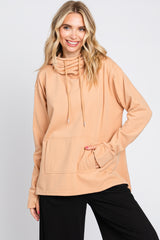 Camel Cowl Neck Maternity Hooded Sweatshirt