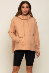 Camel Cowl Neck Maternity Hooded Sweatshirt